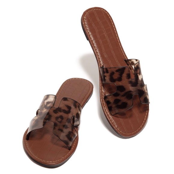 Leopard Print Clear H Band Slip On Sandals - Picture 2 of 7